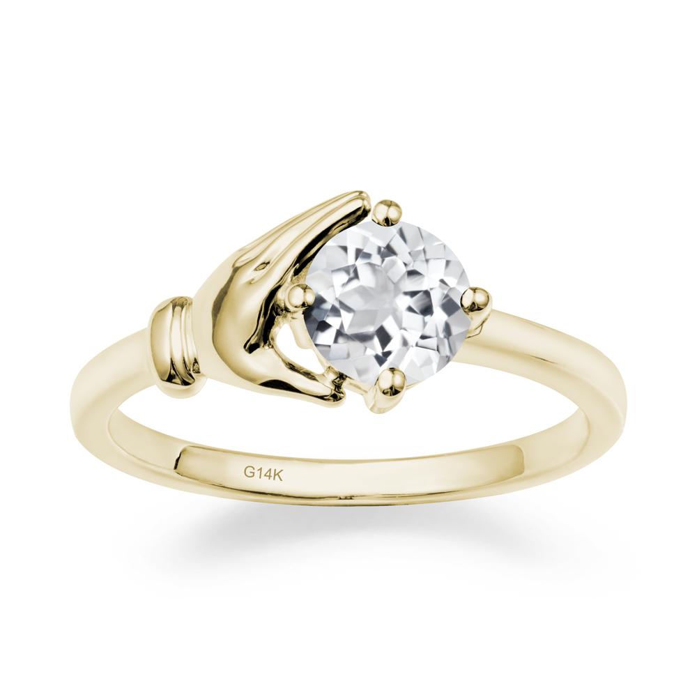 White Topaz Hand Shaped Ring - LUO Jewelry #metal_14k yellow gold