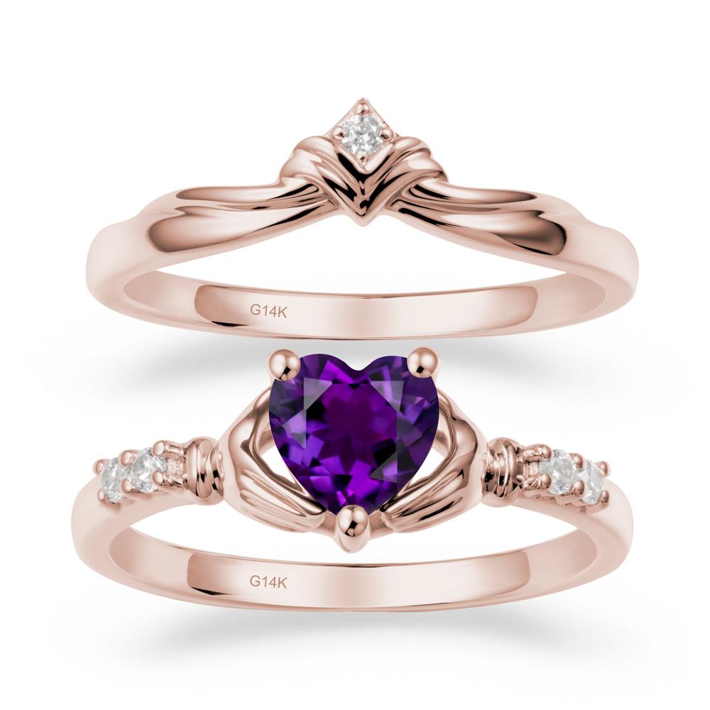 Heart Shaped Green Amethyst Claddagh Wedding Band Sets | LUO