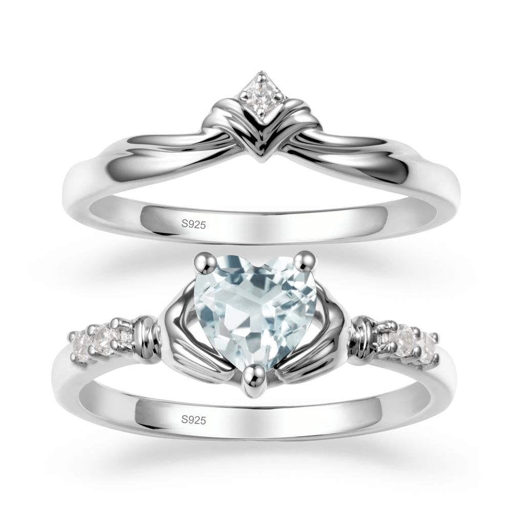 Aquamarine Claddagh Ring Bridal Set - LUO Jewelry #metal_sterling silver