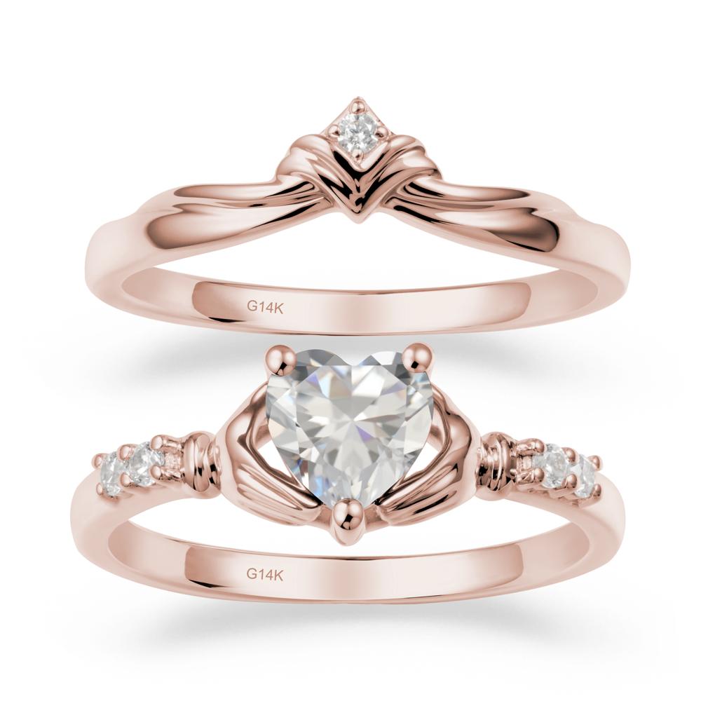 Cubic Zirconia Claddagh Wedding Ring Sets - LUO Jewelry #metal_14k rose gold