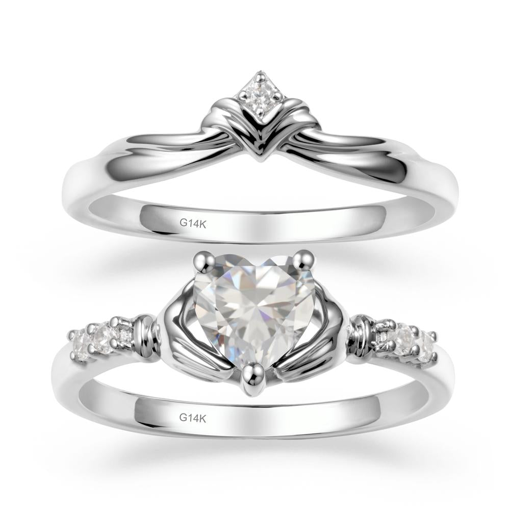 Cubic Zirconia Claddagh Wedding Ring Sets - LUO Jewelry #metal_14k white gold
