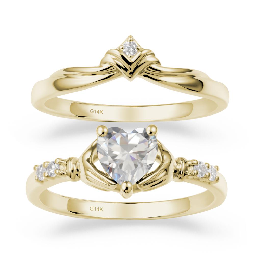 Cubic Zirconia Claddagh Wedding Ring Sets - LUO Jewelry #metal_14k yellow gold