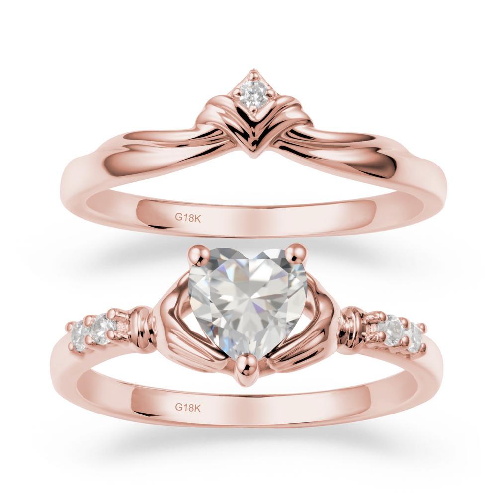 Cubic Zirconia Claddagh Wedding Ring Sets - LUO Jewelry #metal_18k rose gold