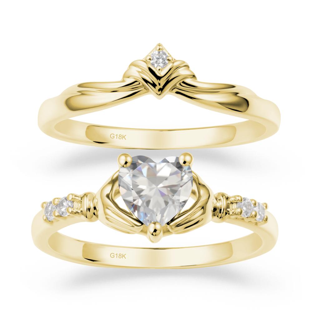 Cubic Zirconia Claddagh Wedding Ring Sets - LUO Jewelry #metal_18k yellow gold