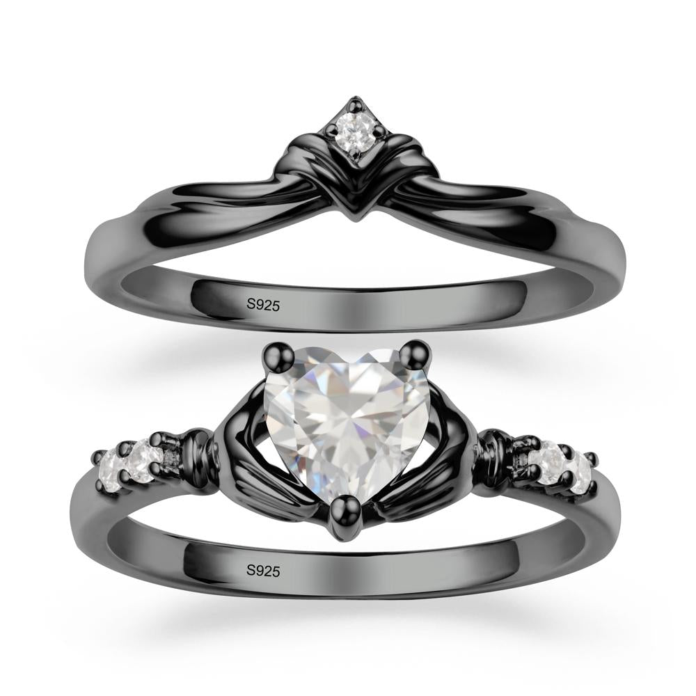 Cubic Zirconia Claddagh Wedding Ring Sets - LUO Jewelry #metal_black finish sterling silver