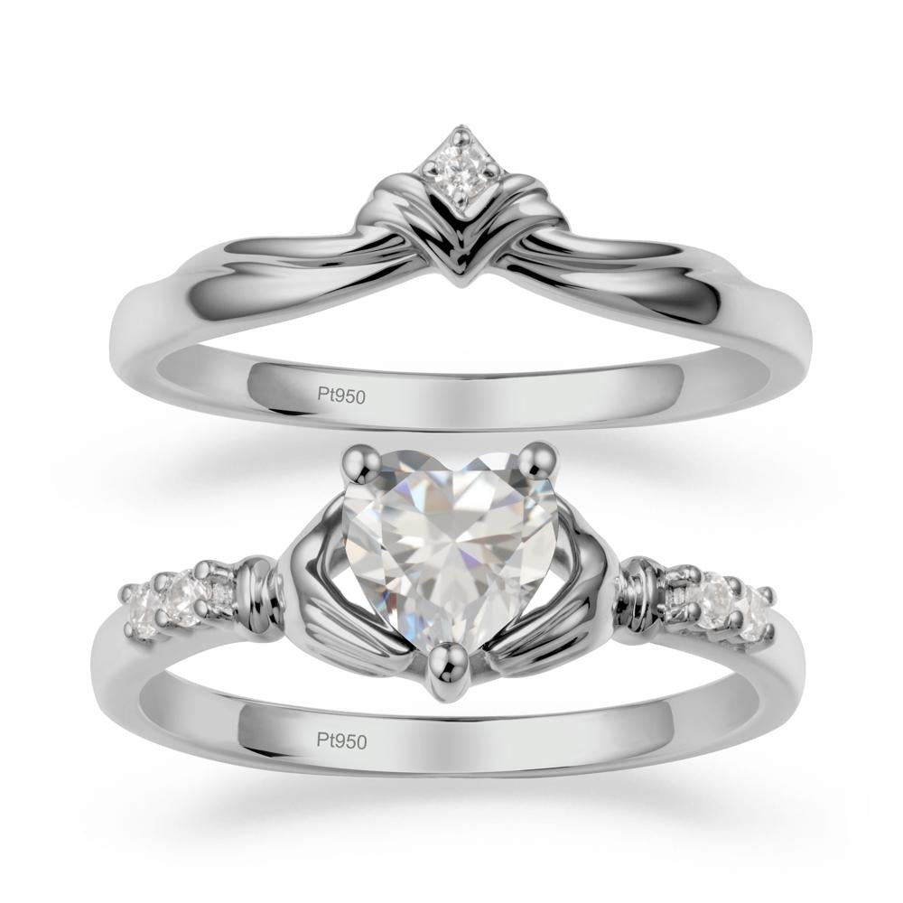 Cubic Zirconia Claddagh Wedding Ring Sets - LUO Jewelry #metal_platinum