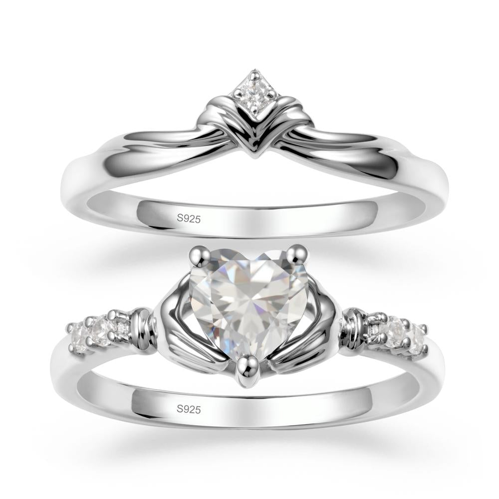 Cubic Zirconia Claddagh Wedding Ring Sets - LUO Jewelry #metal_sterling silver