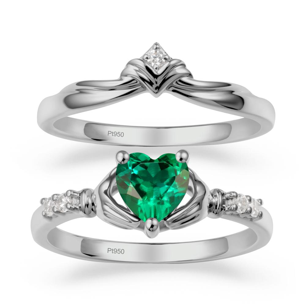 Emerald Claddagh Ring Bridal Set - LUO Jewelry #metal_platinum