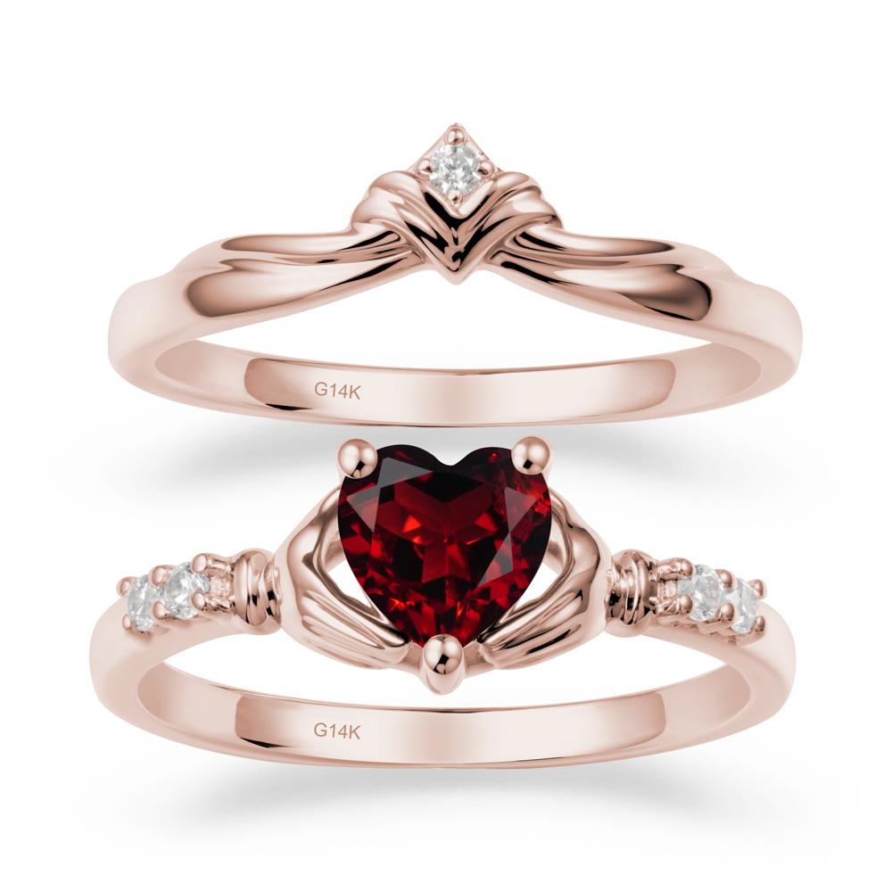 Garnet Claddagh Engagement Ring Sets - LUO Jewelry #metal_14k rose gold