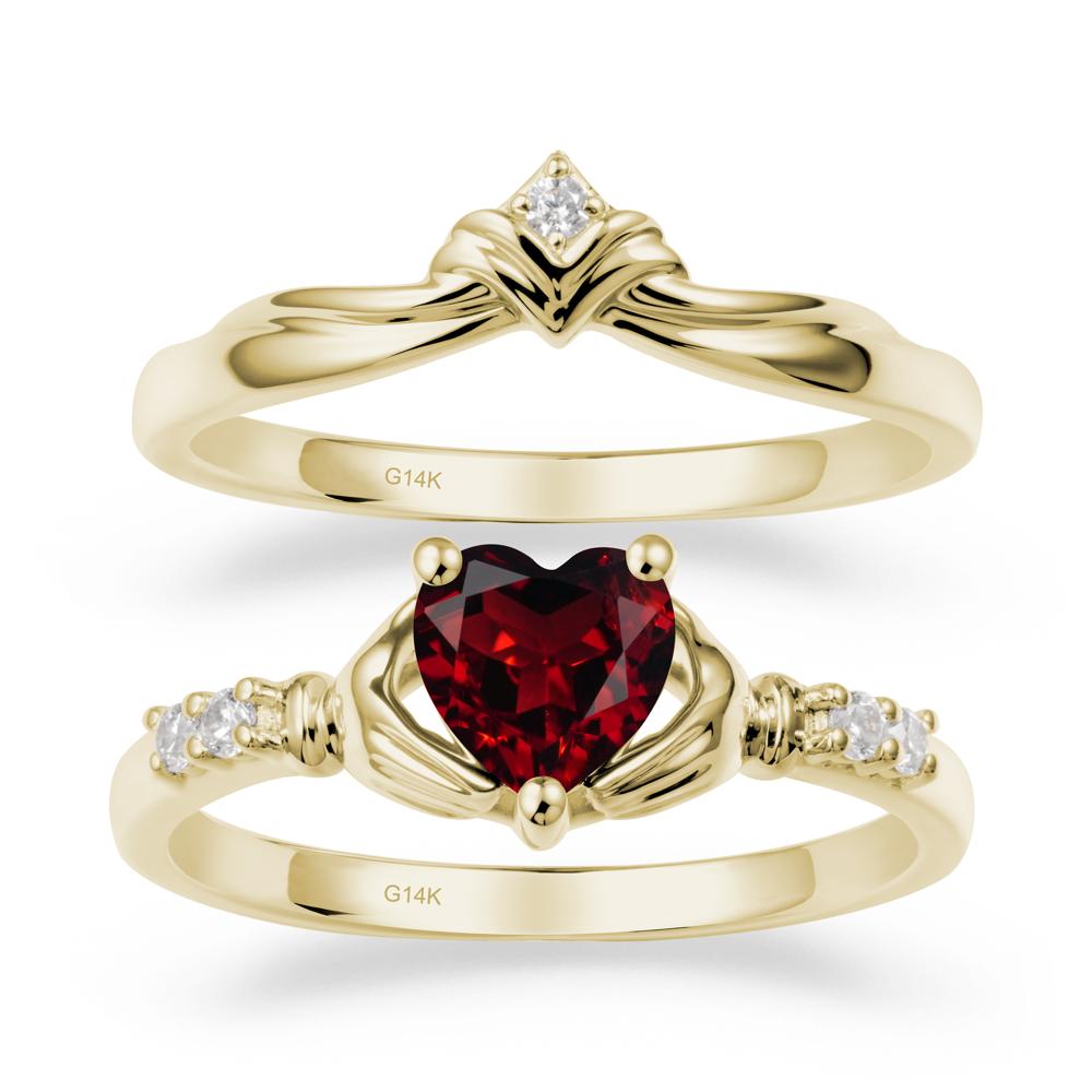 Garnet Claddagh Engagement Ring Sets - LUO Jewelry #metal_14k yellow gold