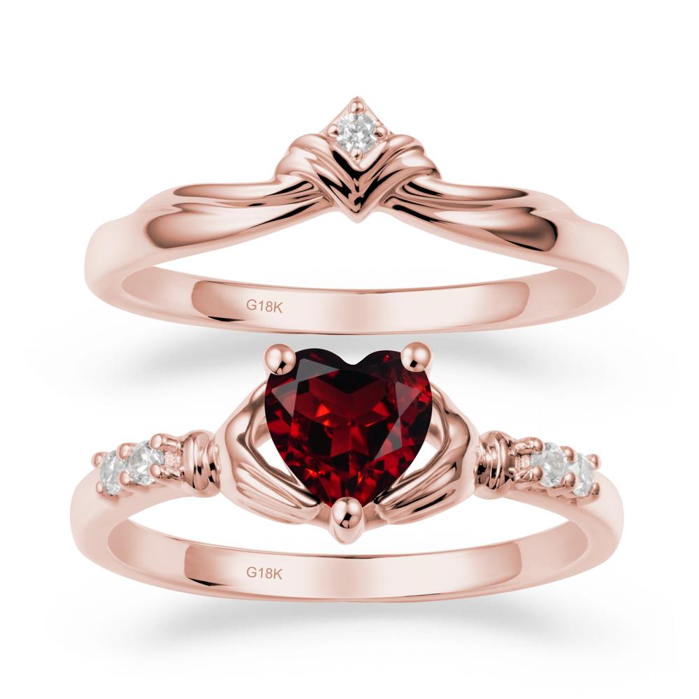 Garnet Claddagh Engagement Ring Sets - LUO Jewelry #metal_18k rose gold