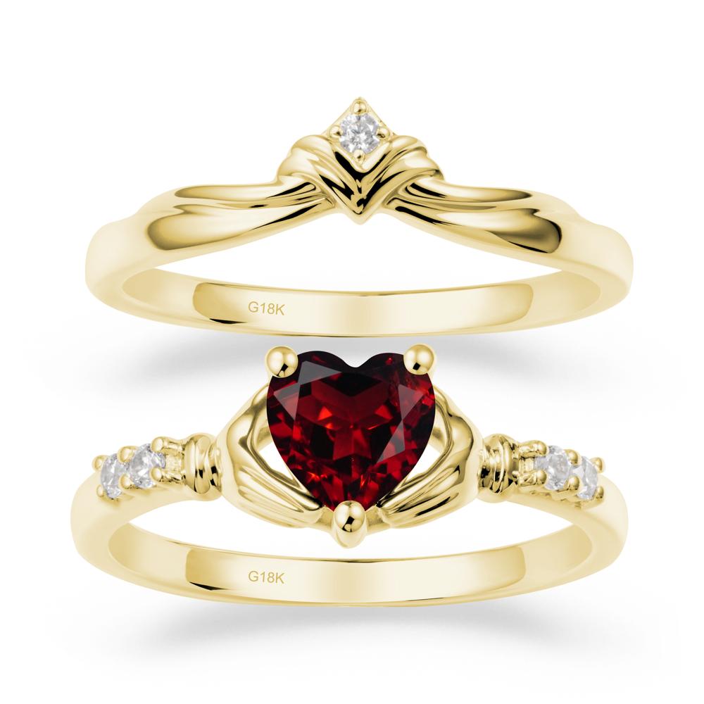 Garnet Claddagh Engagement Ring Sets - LUO Jewelry #metal_18k yellow gold
