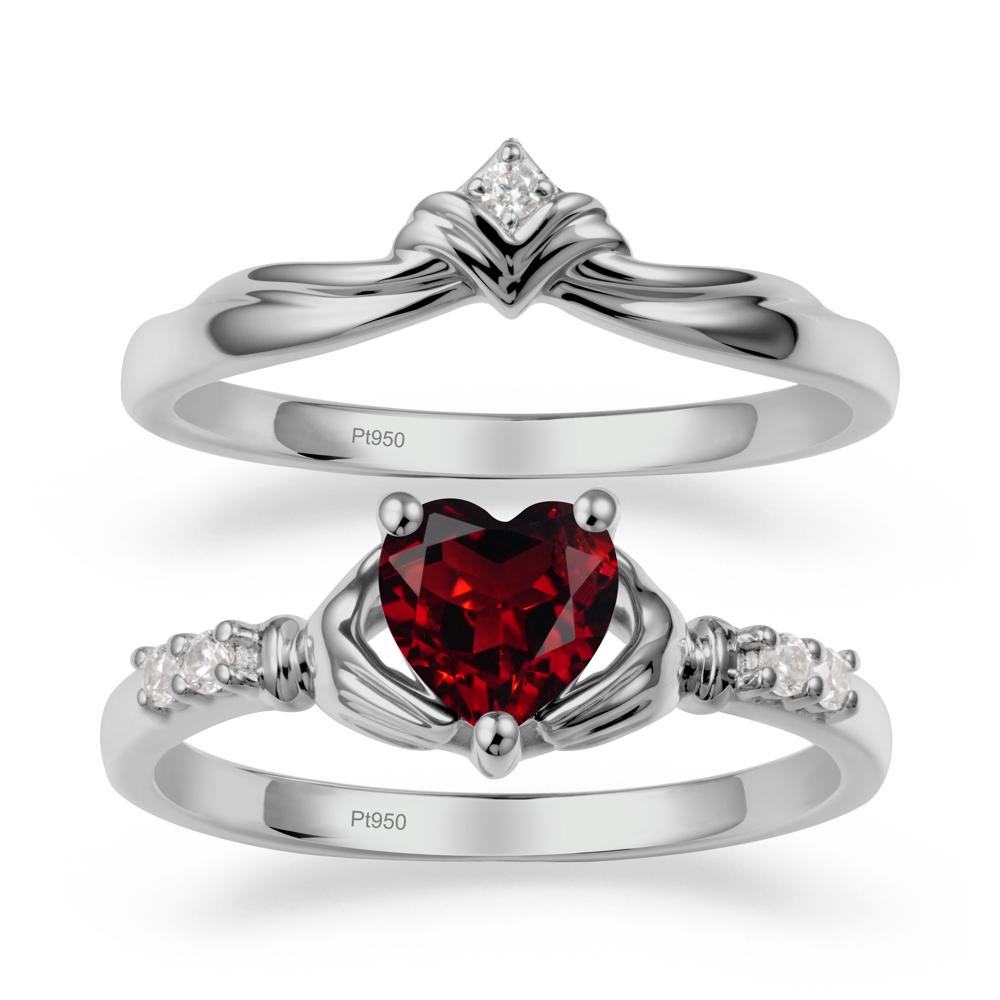 Garnet Claddagh Engagement Ring Sets - LUO Jewelry #metal_platinum