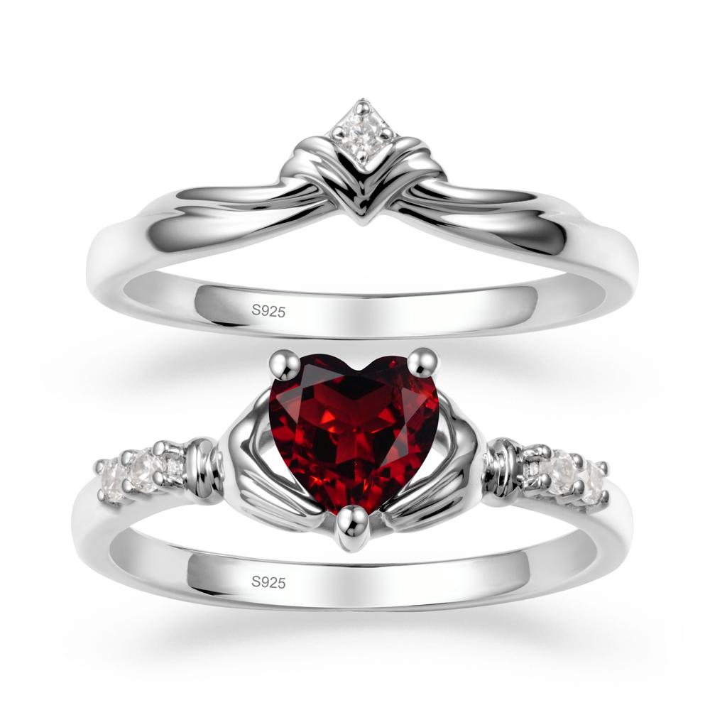 Garnet Claddagh Engagement Ring Sets - LUO Jewelry #metal_sterling silver