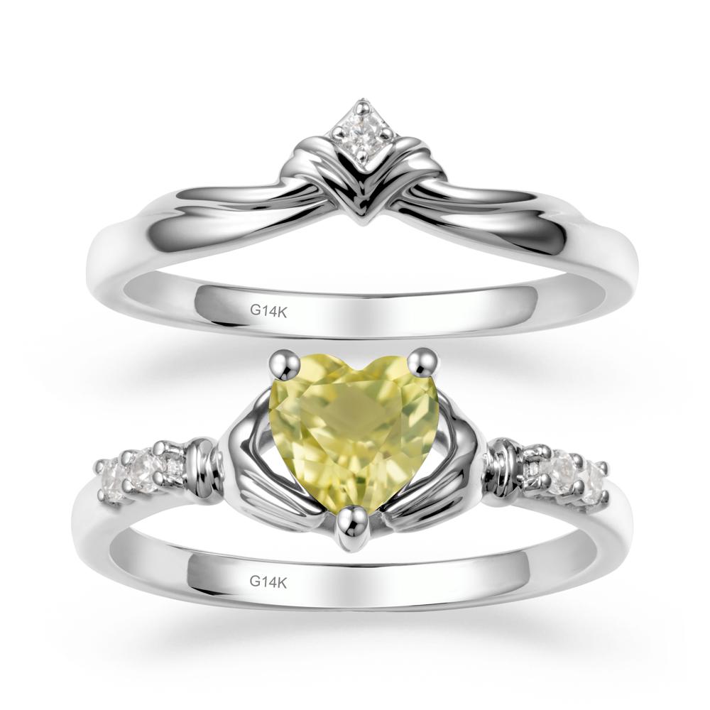 Lemon Quartz Claddagh Ring Bridal Set - LUO Jewelry #metal_14k white gold