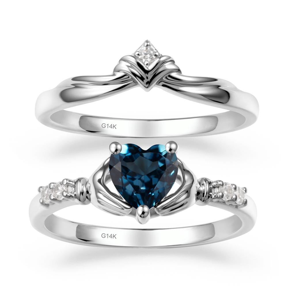 London Blue Topaz Claddagh Engagement Ring Sets - LUO Jewelry #metal_14k white gold