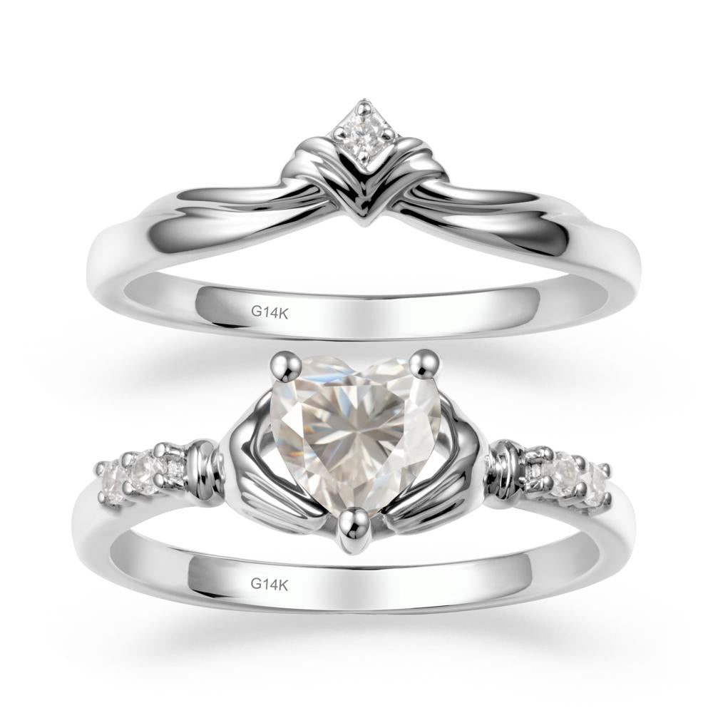 Moissanite Claddagh Wedding Ring Sets - LUO Jewelry #metal_14k white gold