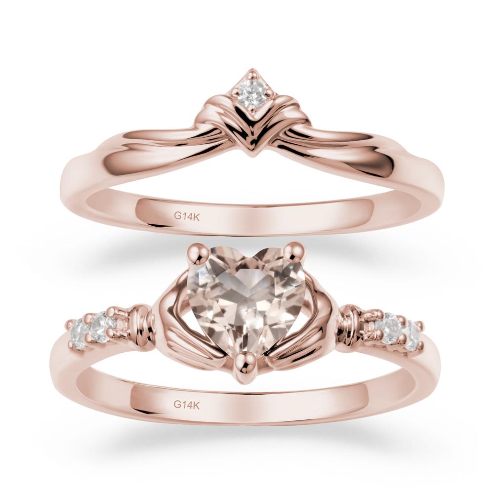 Morganite Claddagh Ring Bridal Set - LUO Jewelry #metal_14k rose gold