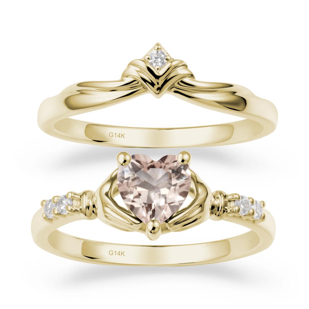 Morganite Claddagh Ring Bridal Set - LUO Jewelry #metal_14k yellow gold