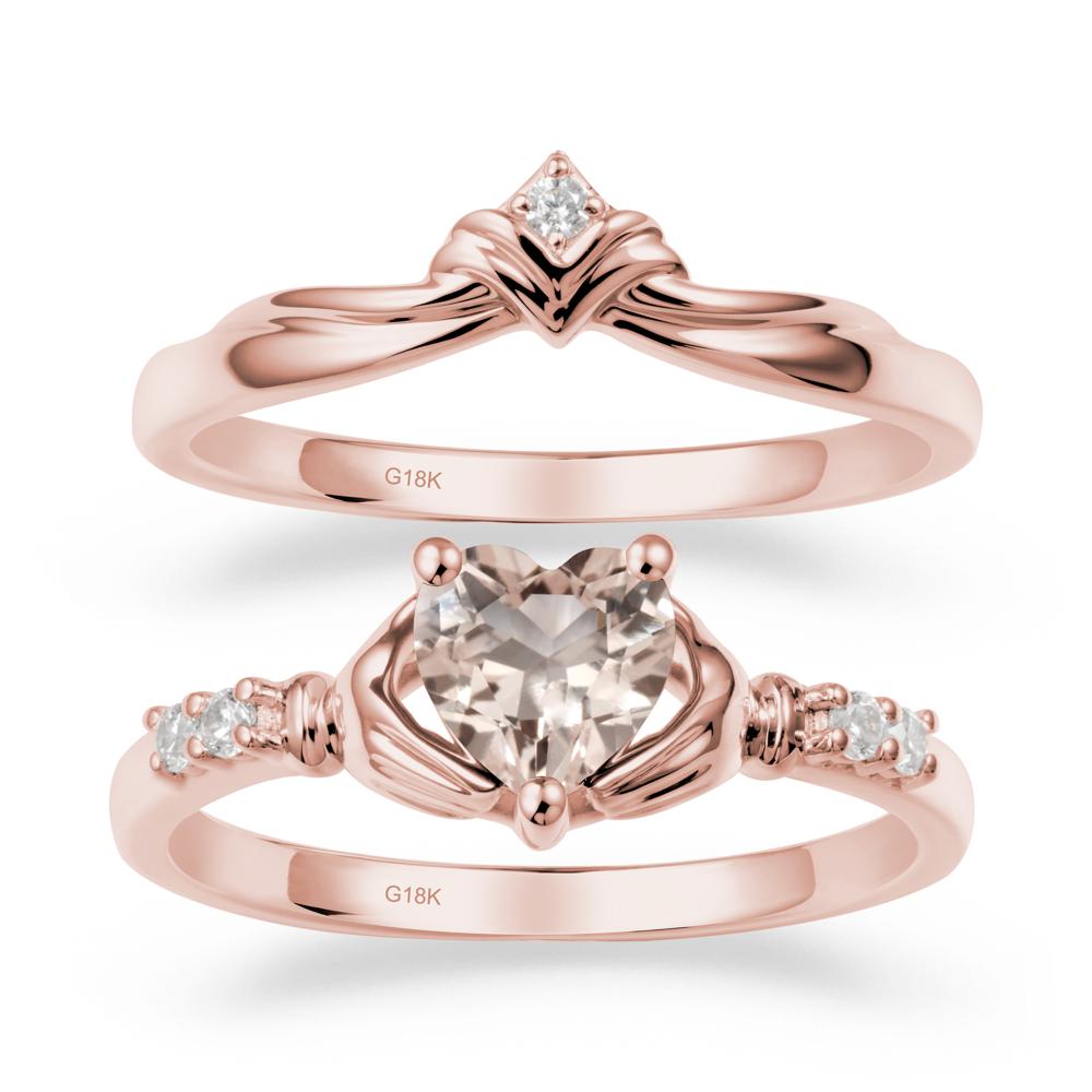 Morganite Claddagh Ring Bridal Set - LUO Jewelry #metal_18k rose gold