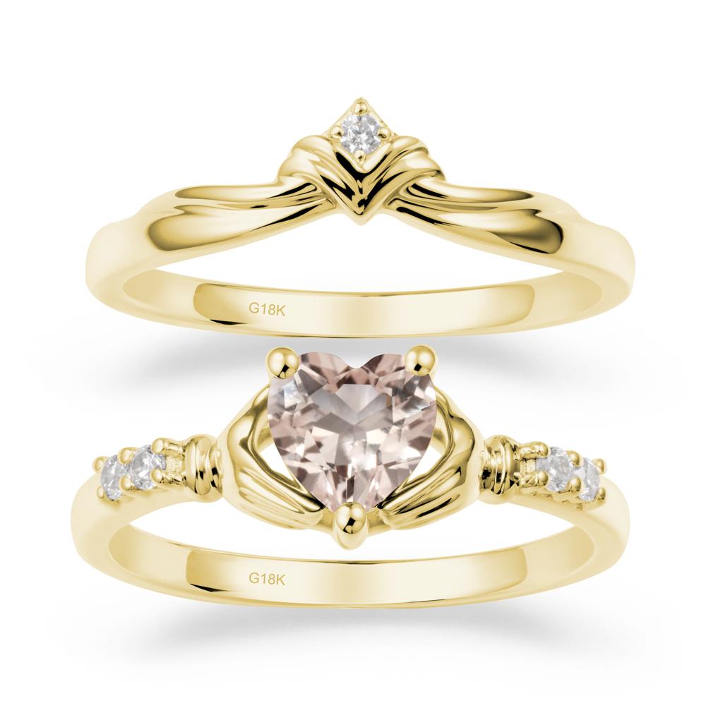 Morganite Claddagh Ring Bridal Set - LUO Jewelry #metal_18k yellow gold