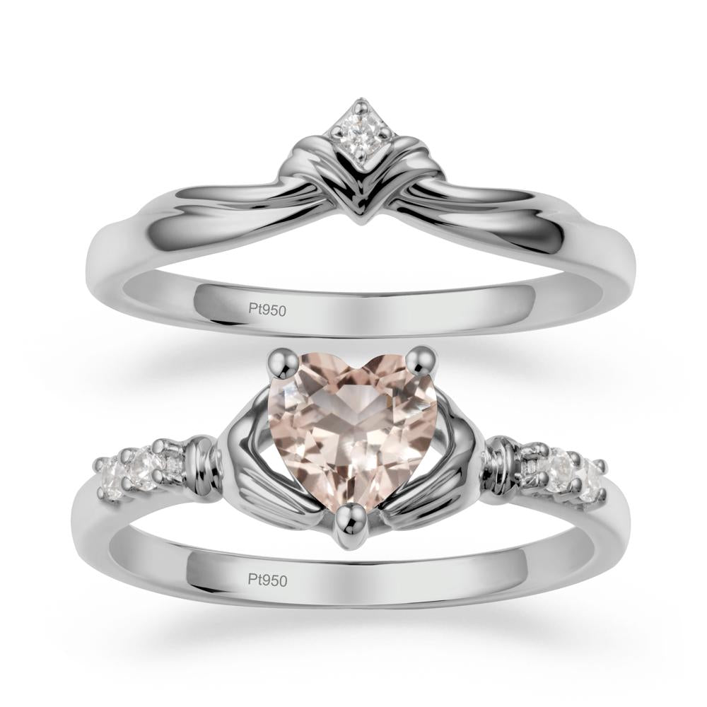 Morganite Claddagh Ring Bridal Set - LUO Jewelry #metal_platinum