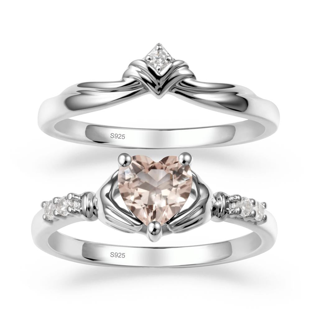 Morganite Claddagh Ring Bridal Set - LUO Jewelry #metal_sterling silver