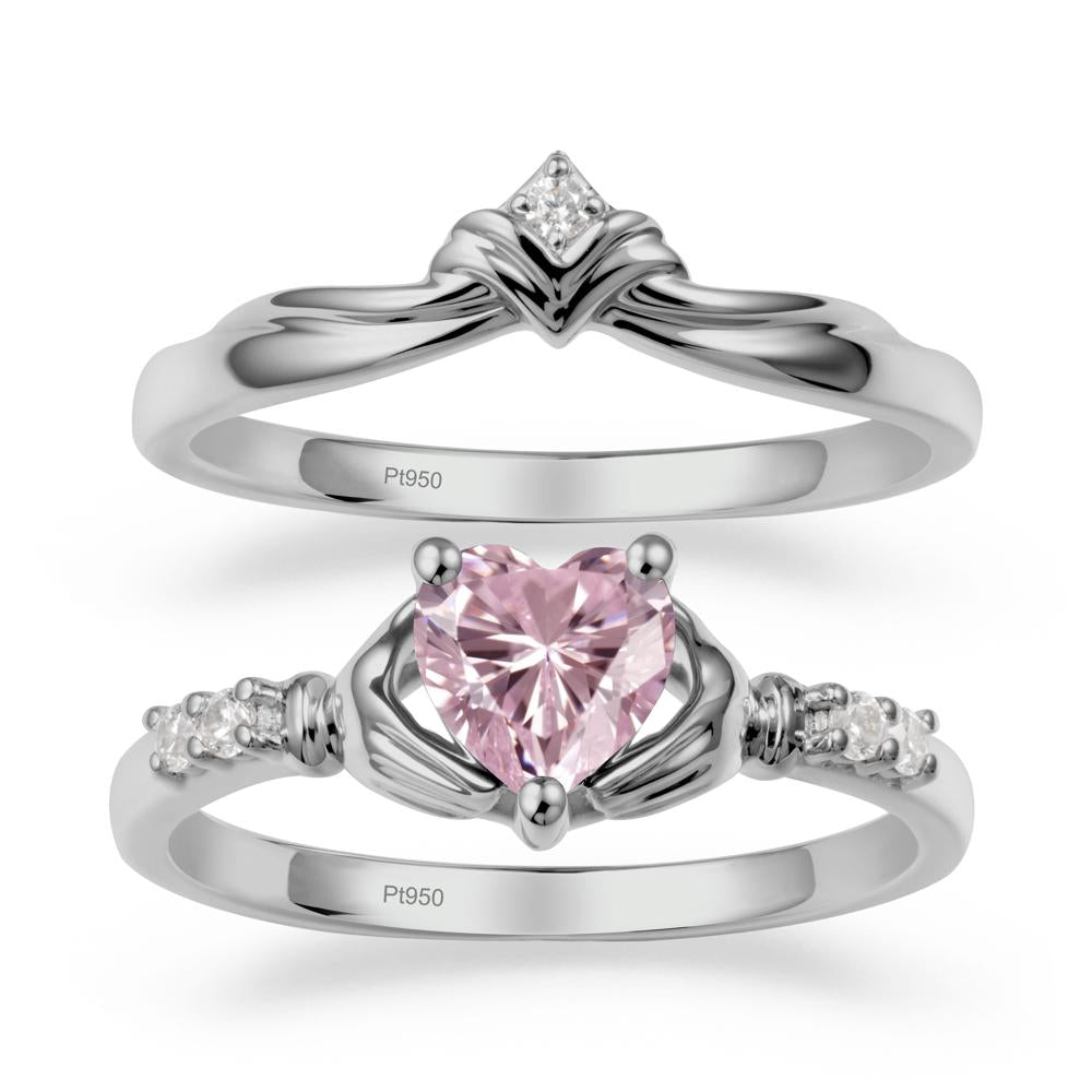 Pink Cubic Zirconia Claddagh Engagement Ring Sets - LUO Jewelry #metal_platinum
