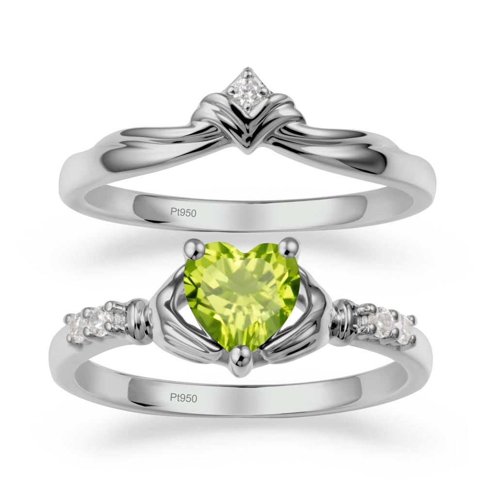 Heart Shaped Peridot Claddagh Wedding Band Sets - LUO Jewelry #metal_platinum