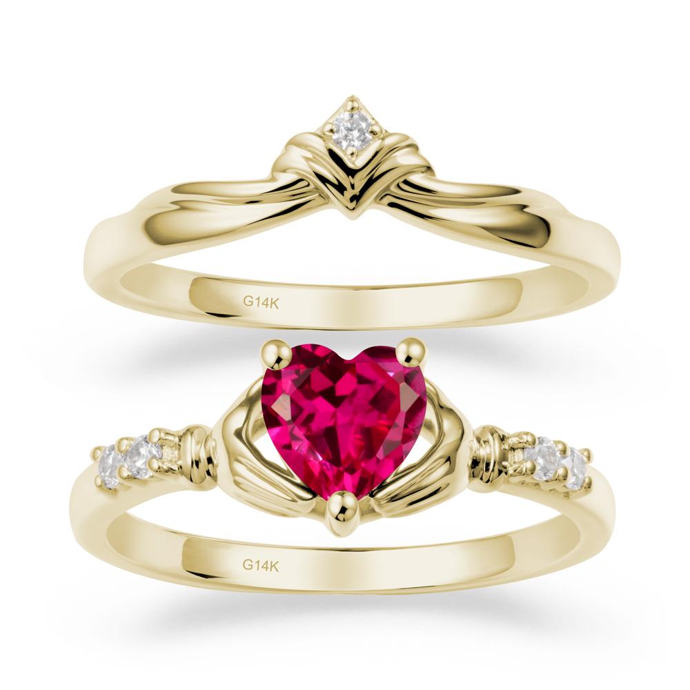 Ruby Claddagh Ring Bridal Set - LUO Jewelry #metal_14k yellow gold