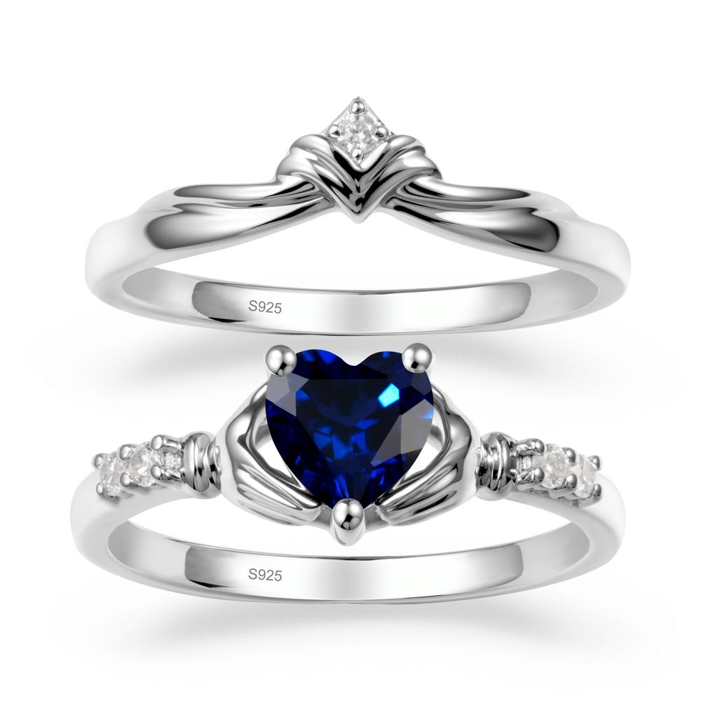 Sapphire Claddagh Engagement Ring Sets - LUO Jewelry #metal_sterling silver