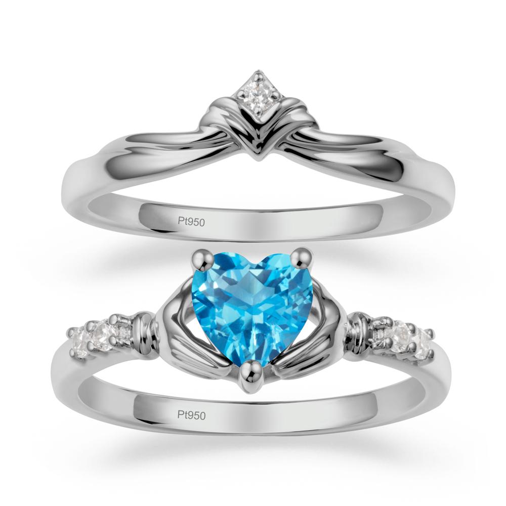 Swiss Blue Topaz Claddagh Wedding Ring Sets - LUO Jewelry #metal_platinum