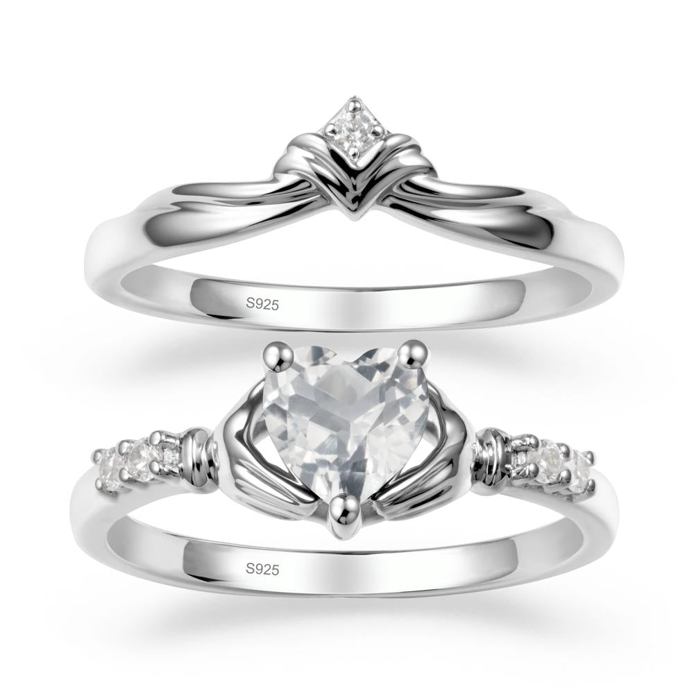 White Topaz Claddagh Ring Bridal Set - LUO Jewelry #metal_sterling silver