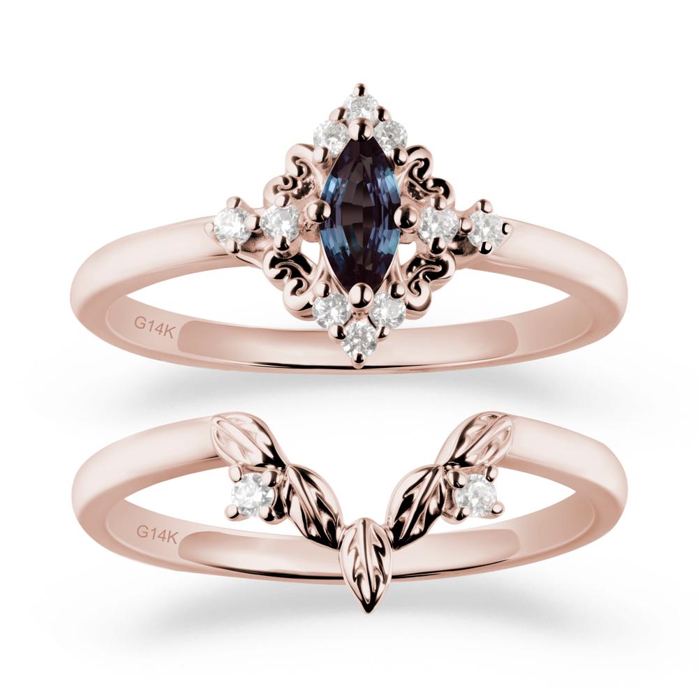 Nature Leaf Alexandrite Ring Sets - LUO Jewelry #metal_14k rose gold
