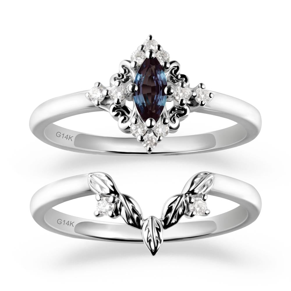 Nature Leaf Alexandrite Ring Sets - LUO Jewelry #metal_14k white gold