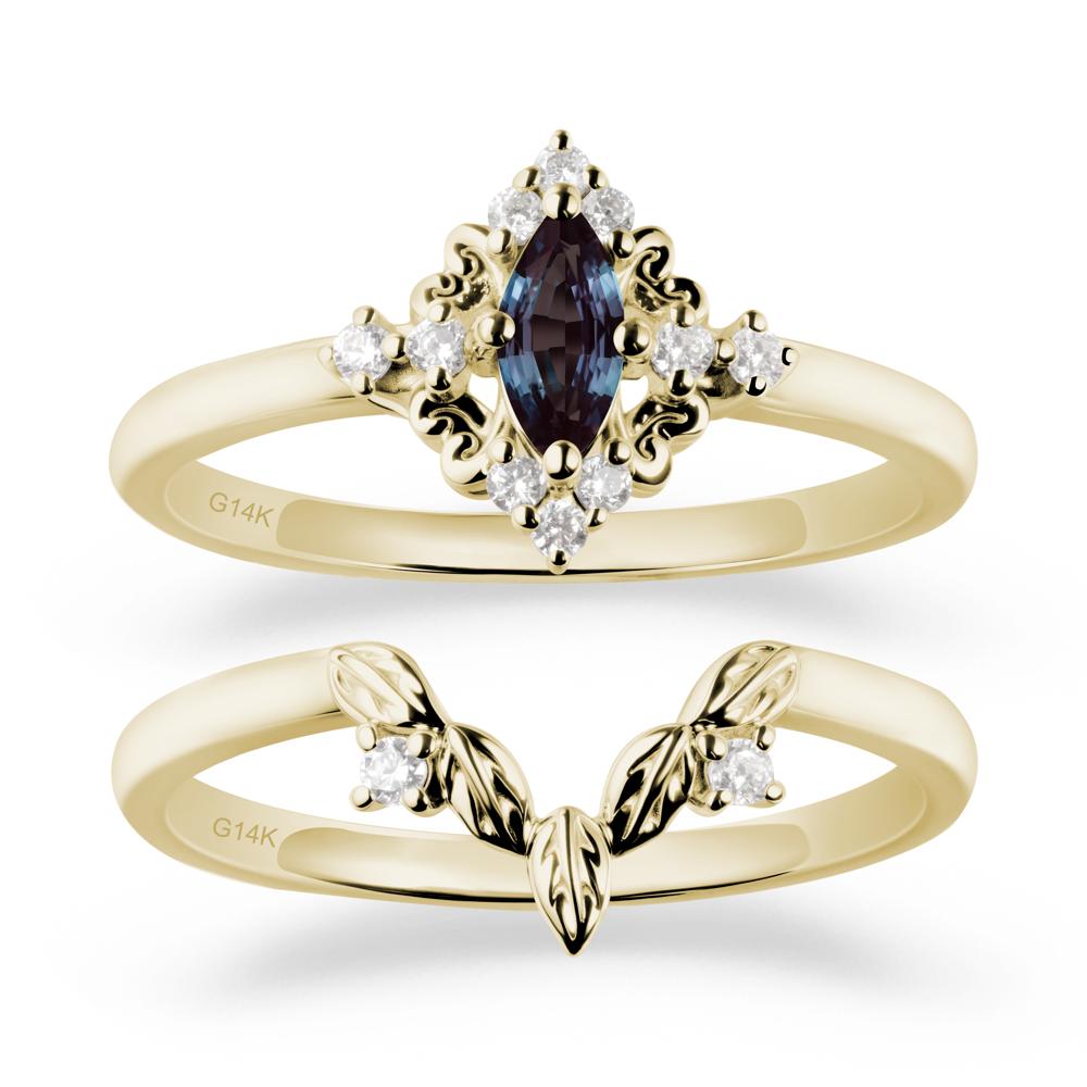 Nature Leaf Alexandrite Ring Sets - LUO Jewelry #metal_14k yellow gold