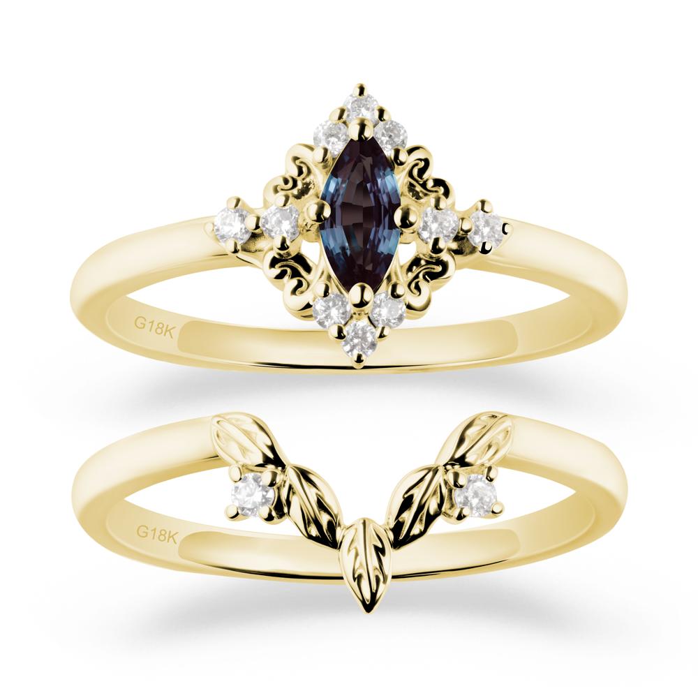 Nature Leaf Alexandrite Ring Sets - LUO Jewelry #metal_18k yellow gold