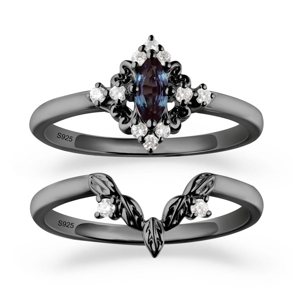 Nature Leaf Alexandrite Ring Sets - LUO Jewelry #metal_black finish sterling silver