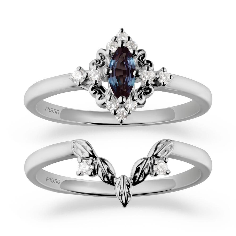 Nature Leaf Alexandrite Ring Sets - LUO Jewelry #metal_platinum