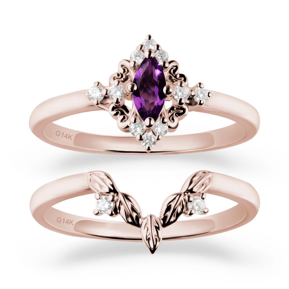 Amethyst Leaf Inspired Leaf Inspired Ring Sets - LUO Jewelry #metal_14k rose gold