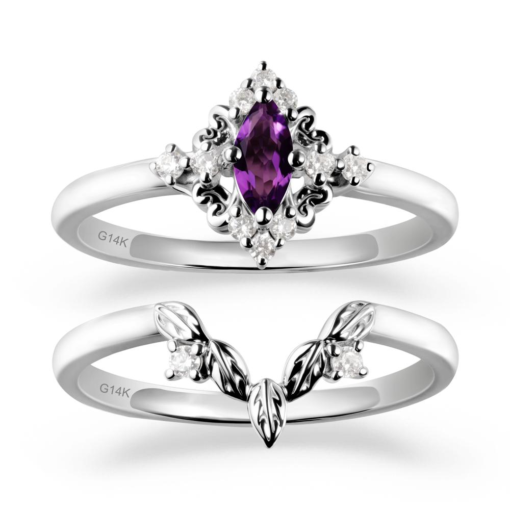 Amethyst Leaf Inspired Leaf Inspired Ring Sets - LUO Jewelry #metal_14k white gold