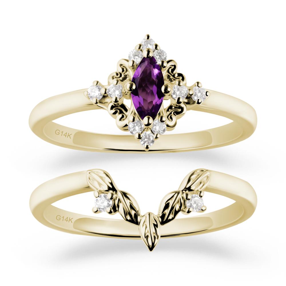 Amethyst Leaf Inspired Leaf Inspired Ring Sets - LUO Jewelry #metal_14k yellow gold