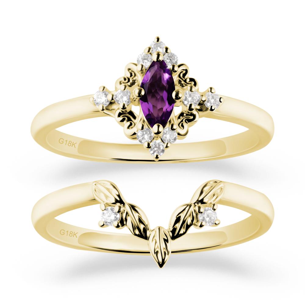 Amethyst Leaf Inspired Leaf Inspired Ring Sets - LUO Jewelry #metal_18k yellow gold