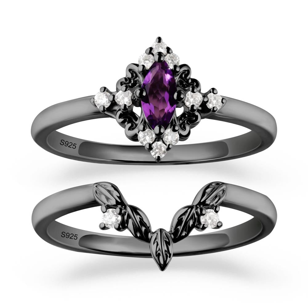 Amethyst Leaf Inspired Leaf Inspired Ring Sets - LUO Jewelry #metal_black finish sterling silver