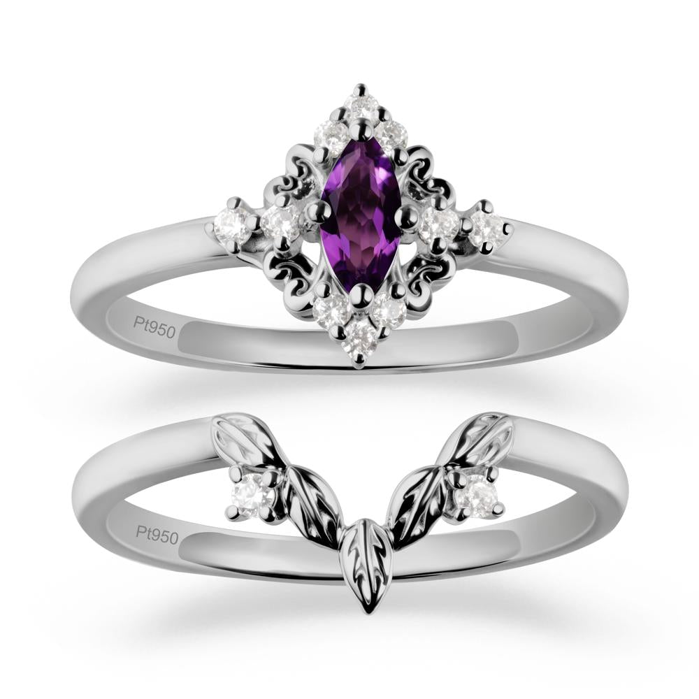 Amethyst Leaf Inspired Leaf Inspired Ring Sets - LUO Jewelry #metal_platinum