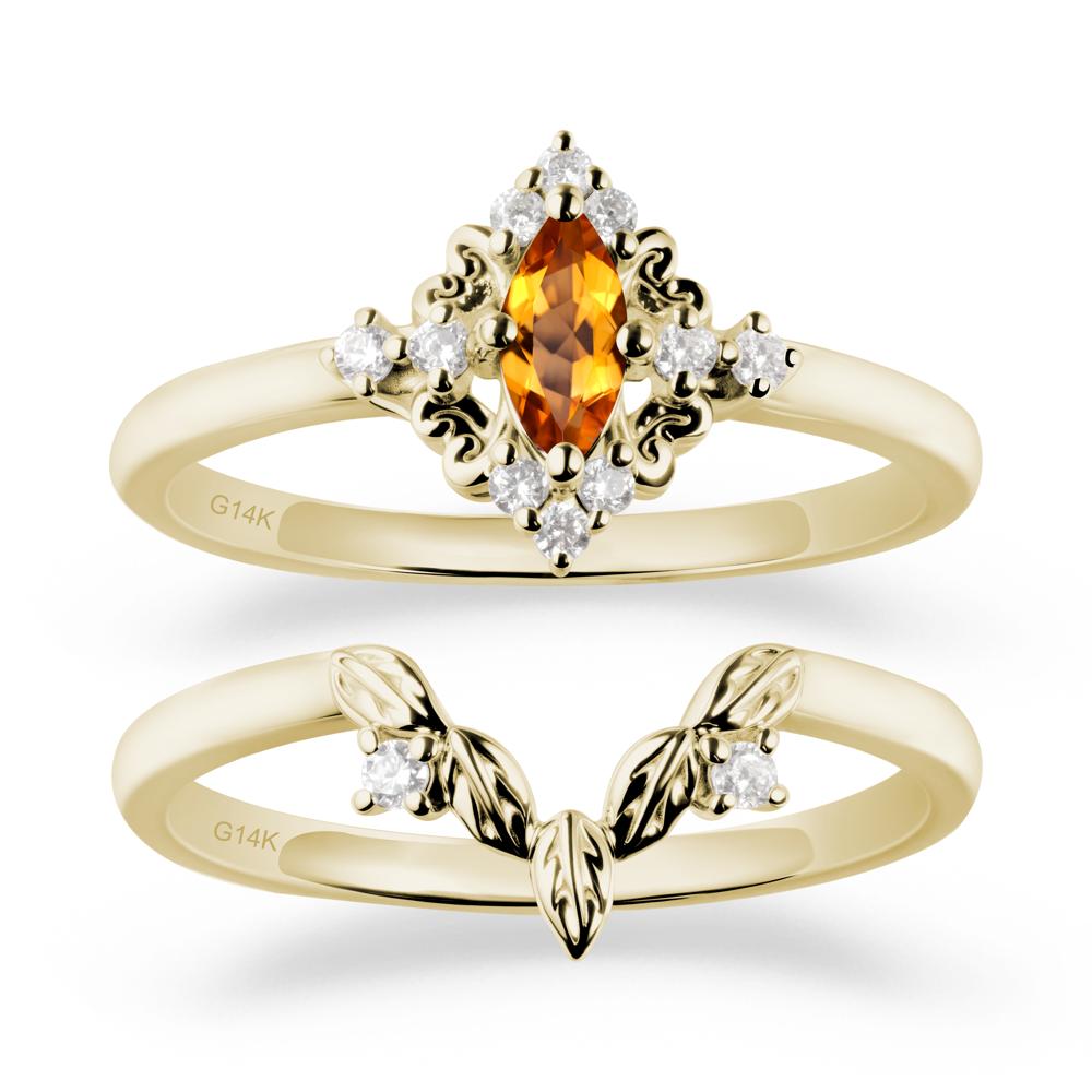 Nature Leaf Citrine Ring Sets - LUO Jewelry #metal_14k yellow gold