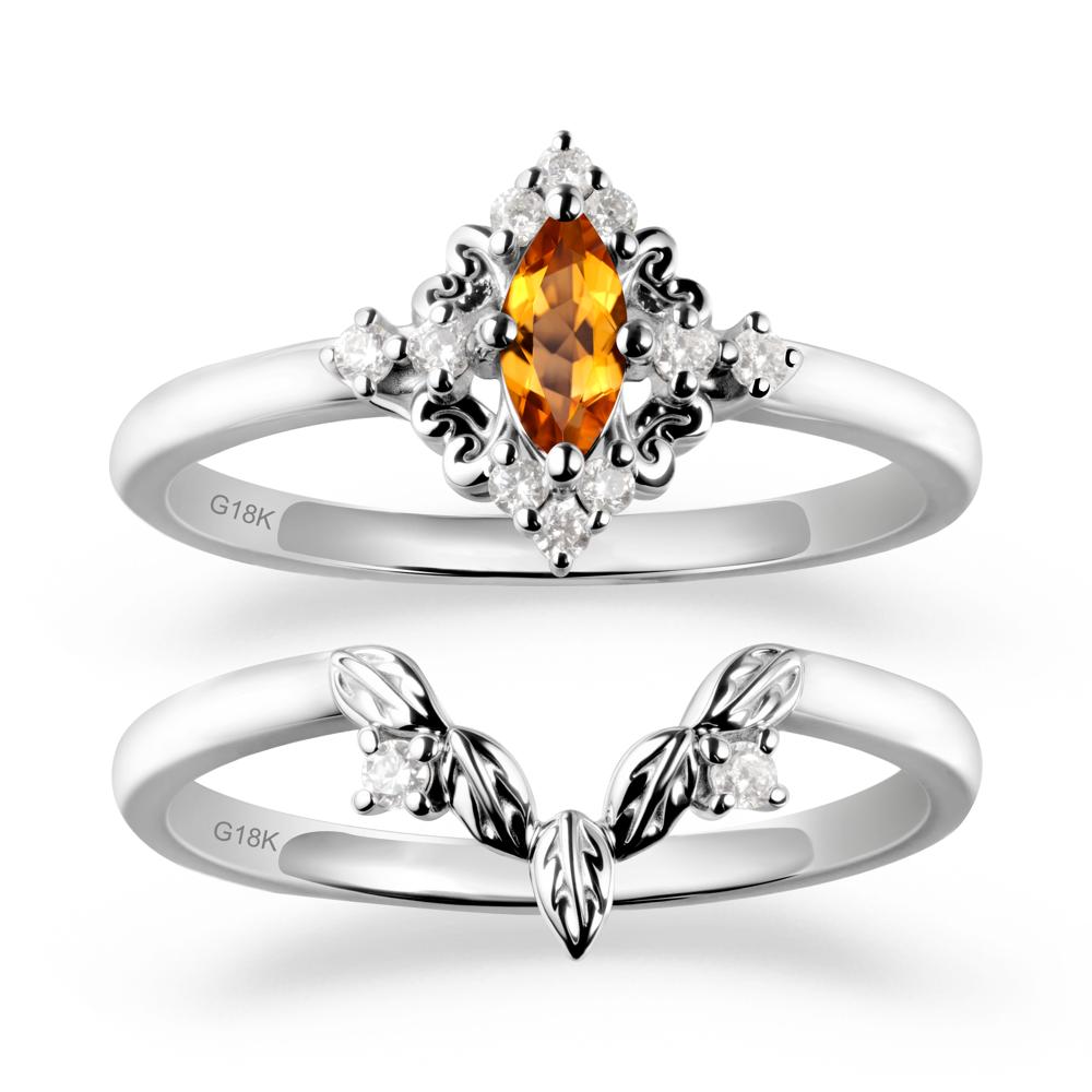 Nature Leaf Citrine Ring Sets - LUO Jewelry #metal_18k white gold