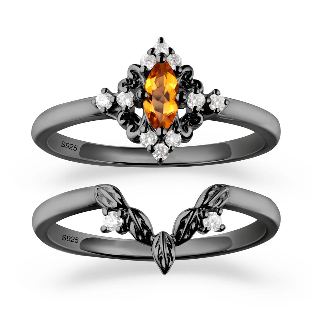 Nature Leaf Citrine Ring Sets - LUO Jewelry #metal_black finish sterling silver