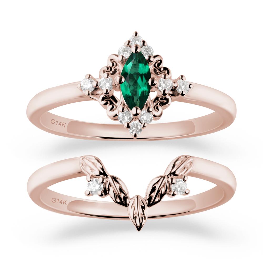 Emerald Leaf Inspired Leaf Inspired Ring Sets - LUO Jewelry #metal_14k rose gold