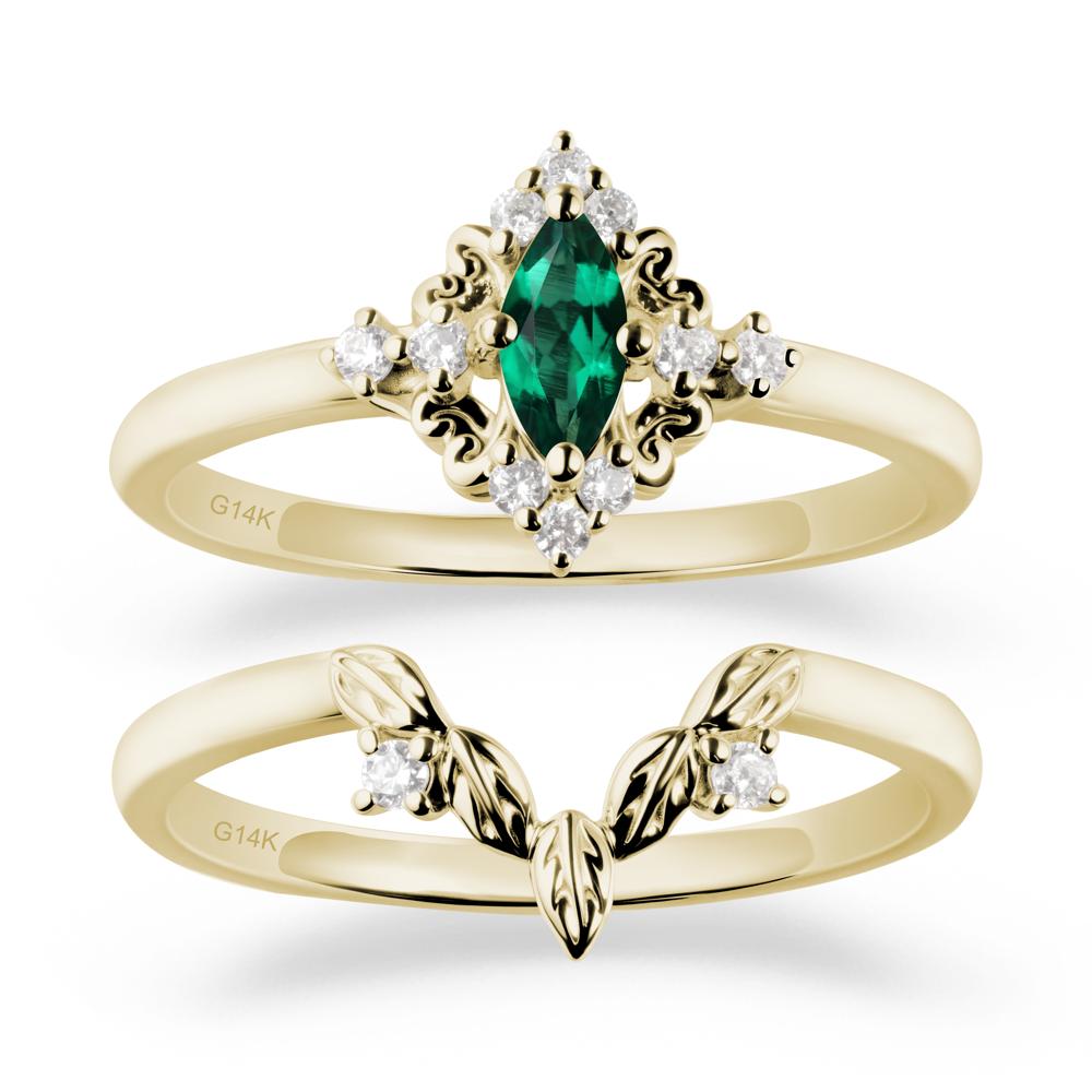 Emerald Leaf Inspired Leaf Inspired Ring Sets - LUO Jewelry #metal_14k yellow gold